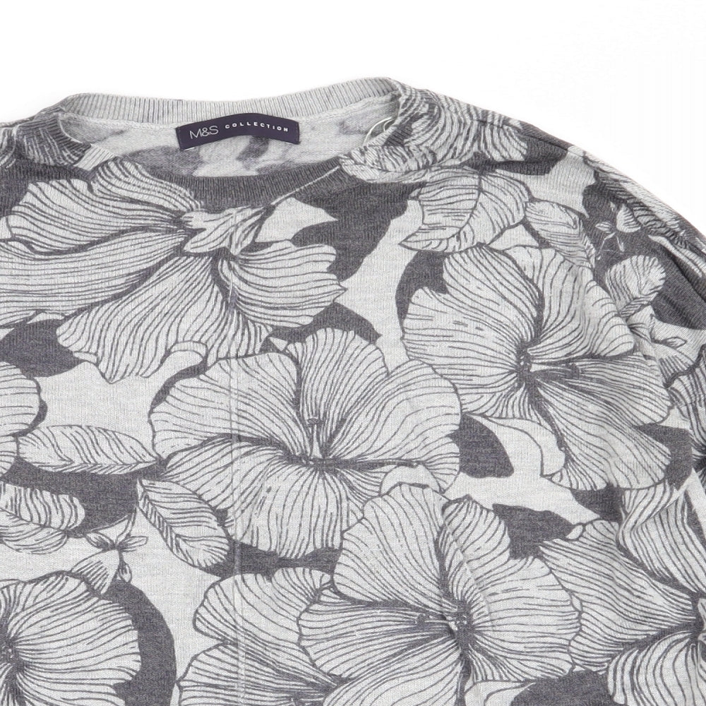 M&S Womens Grey Floral  Basic T-Shirt Size M