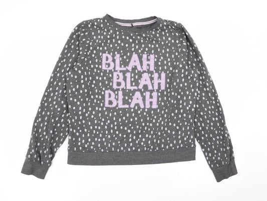 Front view of Asda George women’s grey polka dot jumper, size UK 12
