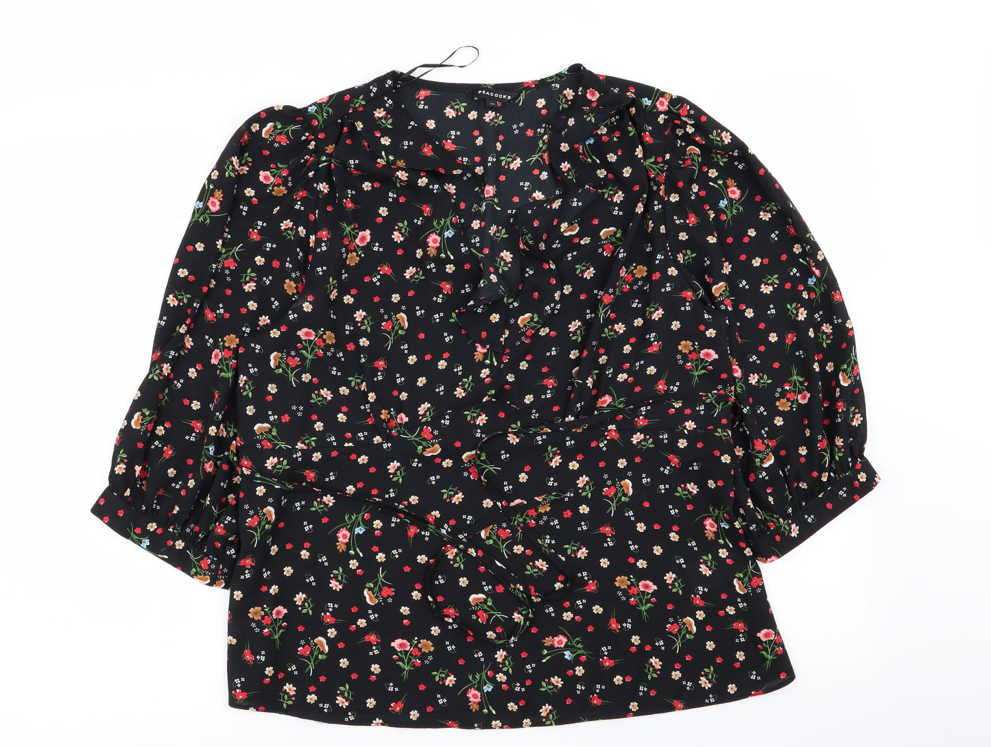 Peacocks Womens Black Floral  Basic Blouse Size 14