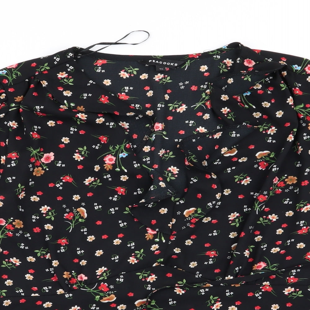 Peacocks Womens Black Floral  Basic Blouse Size 14