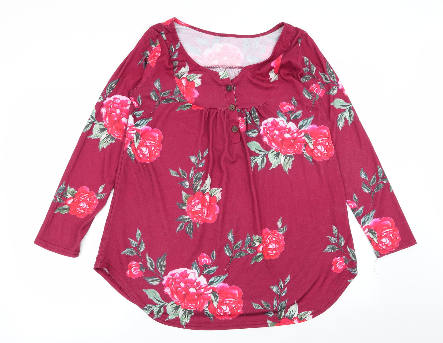 Preworn Womens Red Floral  Basic T-Shirt Size M