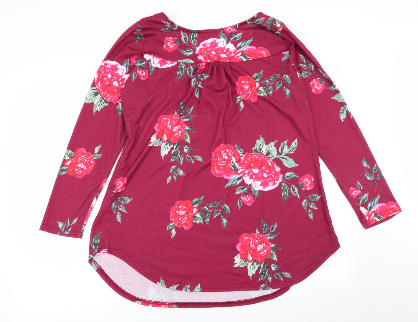 Preworn Womens Red Floral  Basic T-Shirt Size M