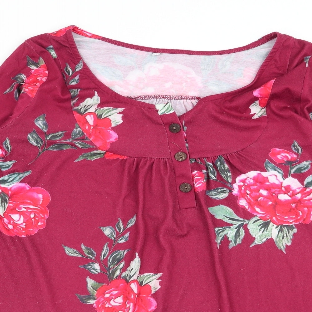 Preworn Womens Red Floral  Basic T-Shirt Size M