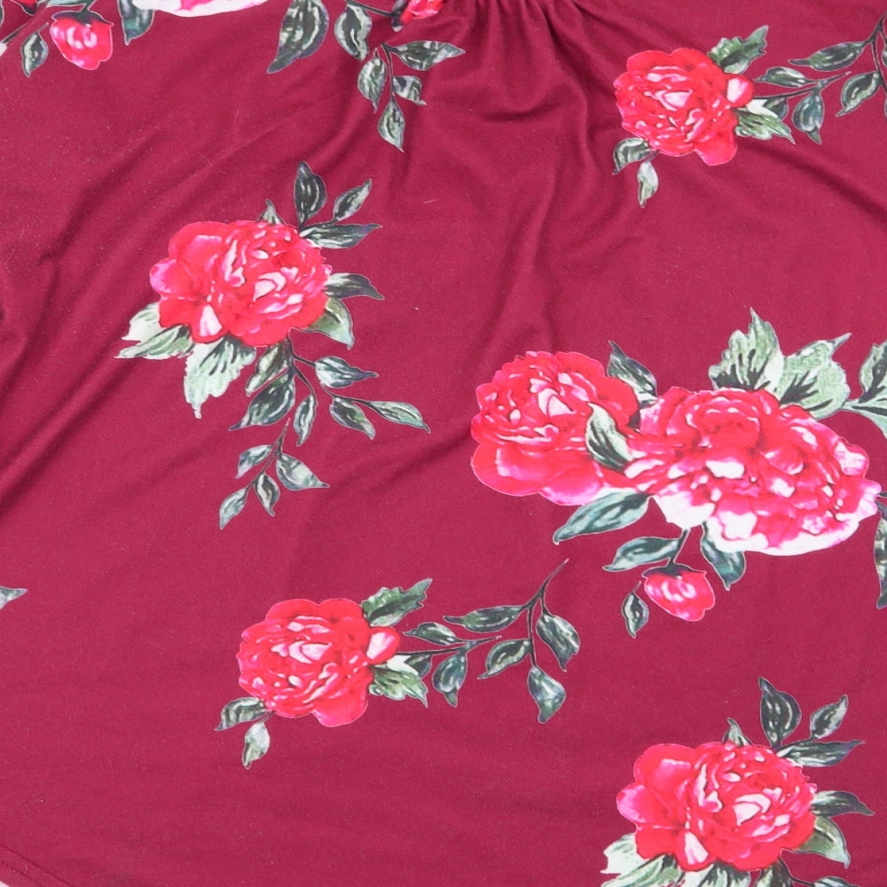 Preworn Womens Red Floral  Basic T-Shirt Size M