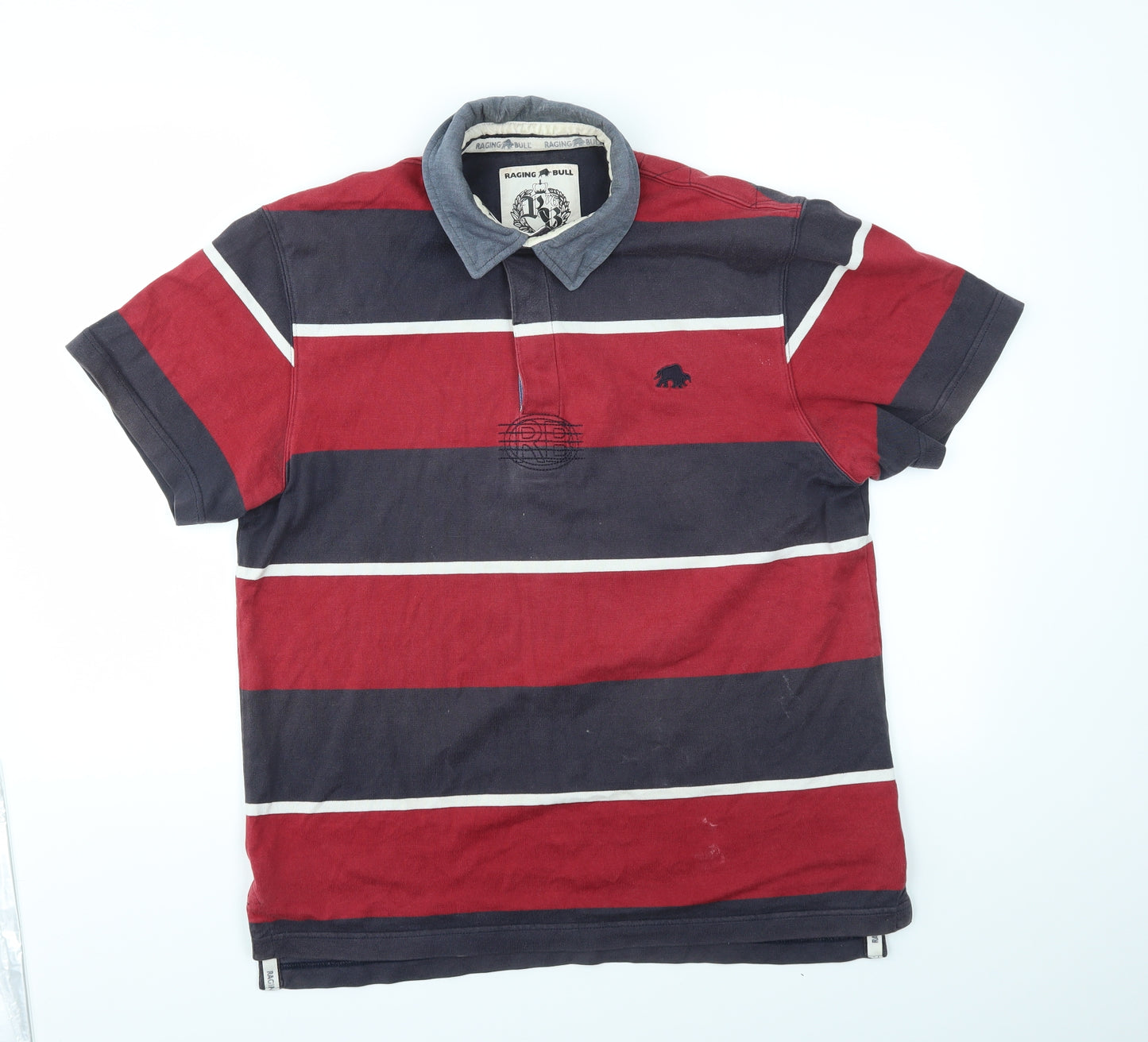 Raging Bull Mens Multicoloured Striped   T-Shirt Size M