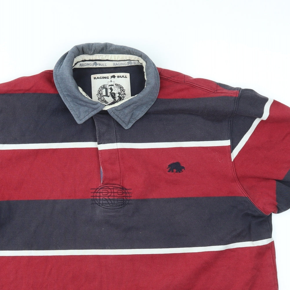 Raging Bull Mens Multicoloured Striped   T-Shirt Size M