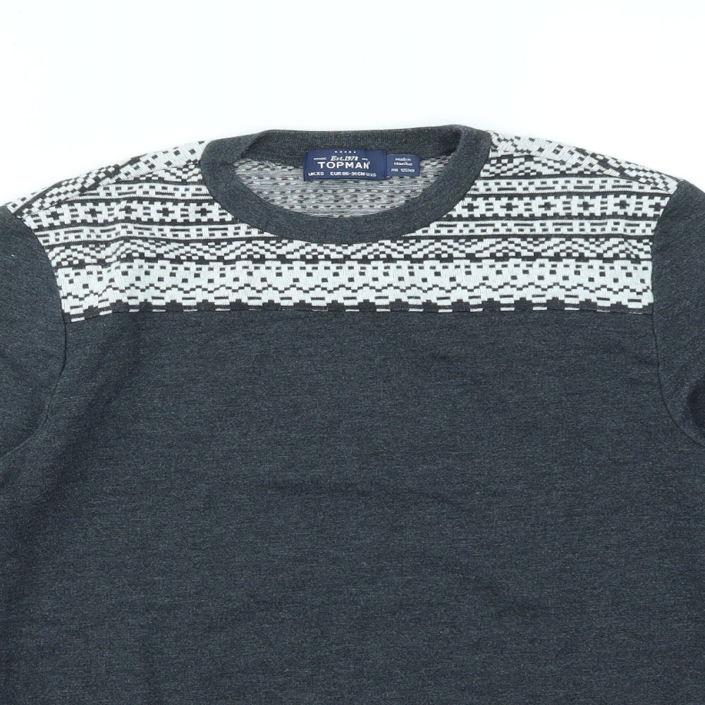 Topman Mens Grey Argyle/Diamond  Pullover Sweatshirt Size XS