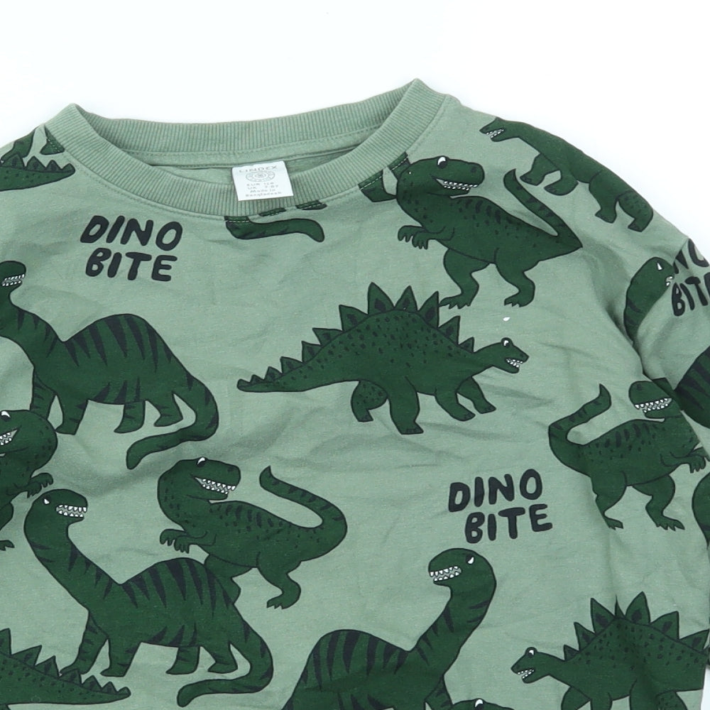 Lindex Boys Green Animal Print  Pullover Jumper Size 7-8 Years