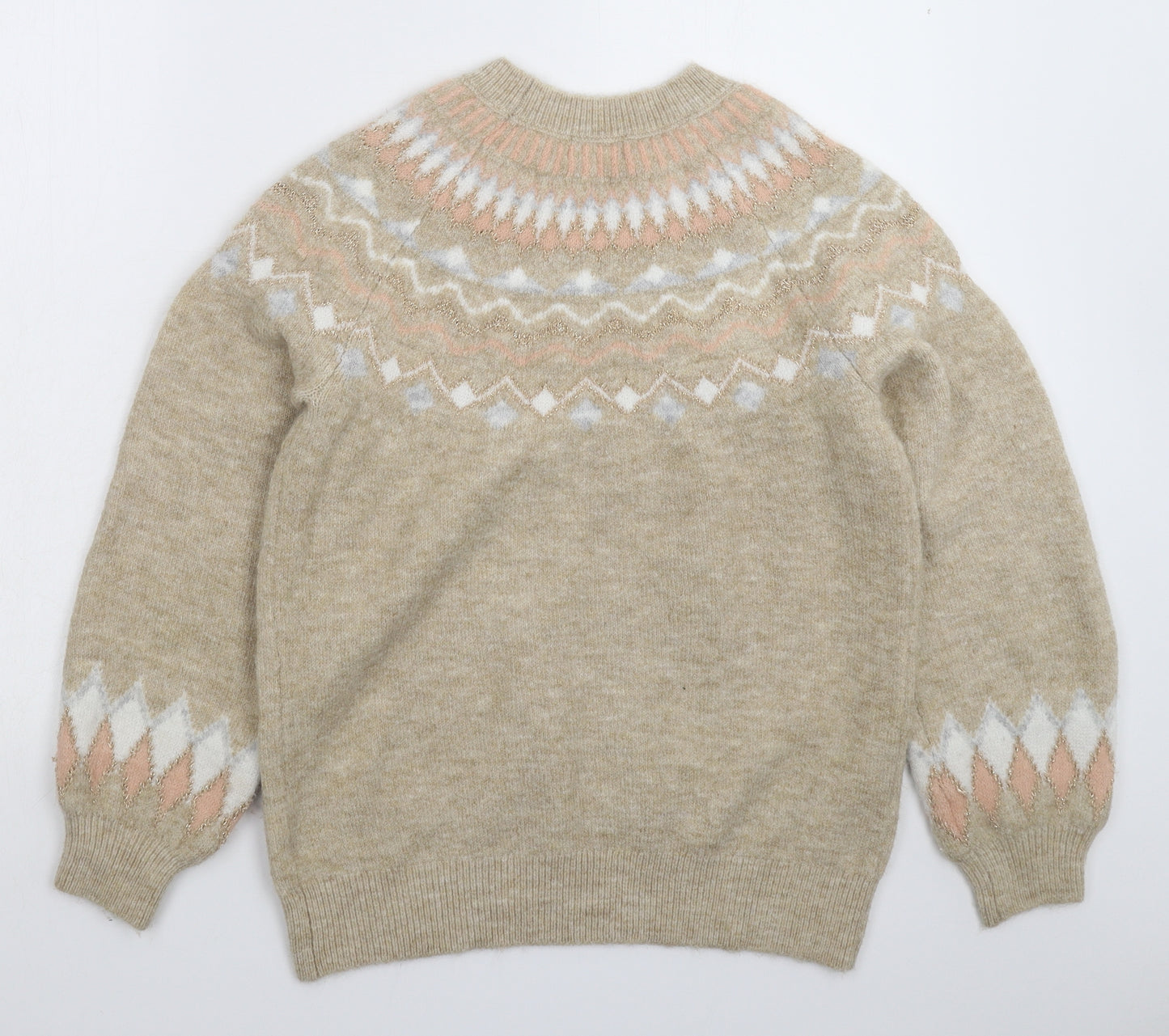 Papaya Womens Beige Geometric Knit Pullover Jumper Size S