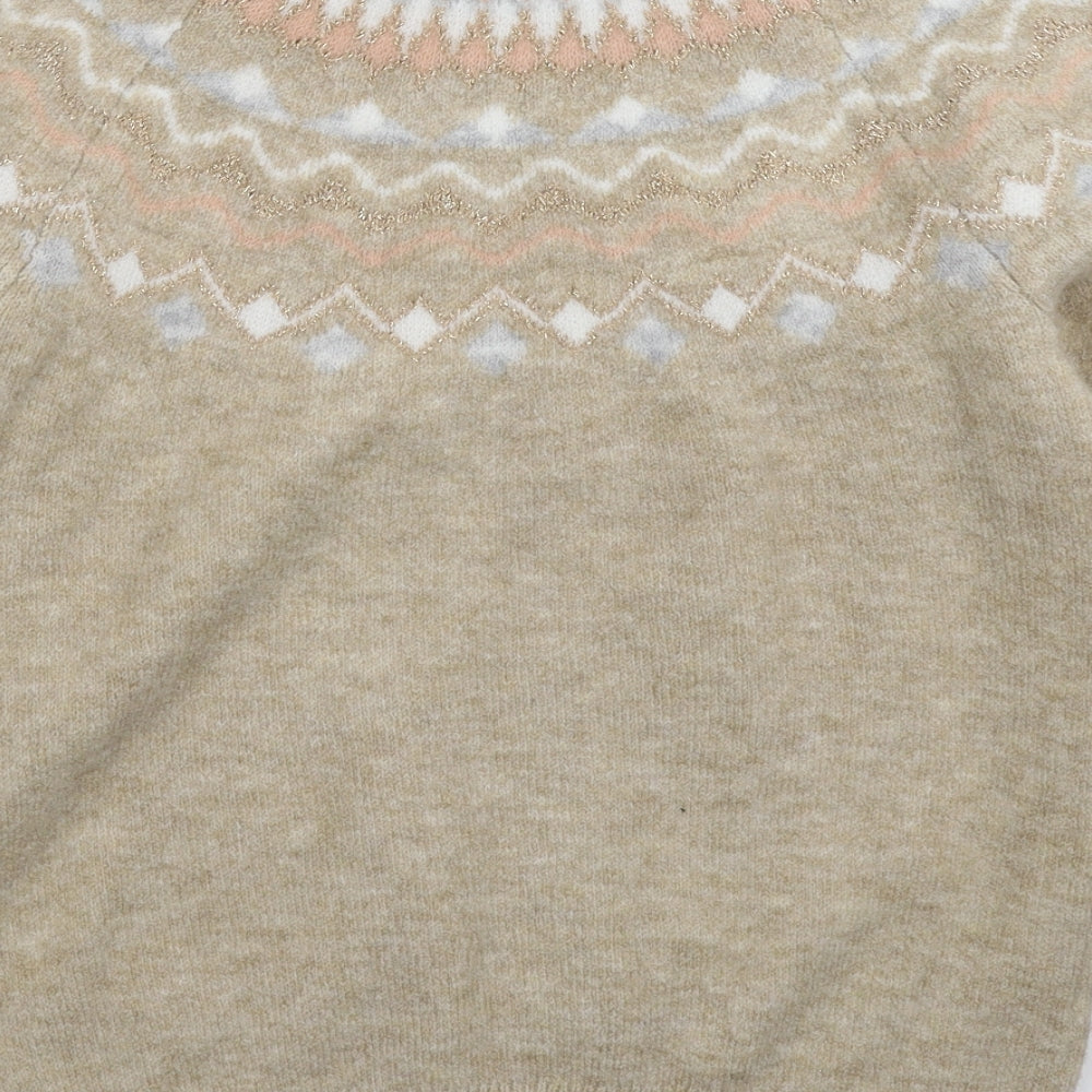 Papaya Womens Beige Geometric Knit Pullover Jumper Size S