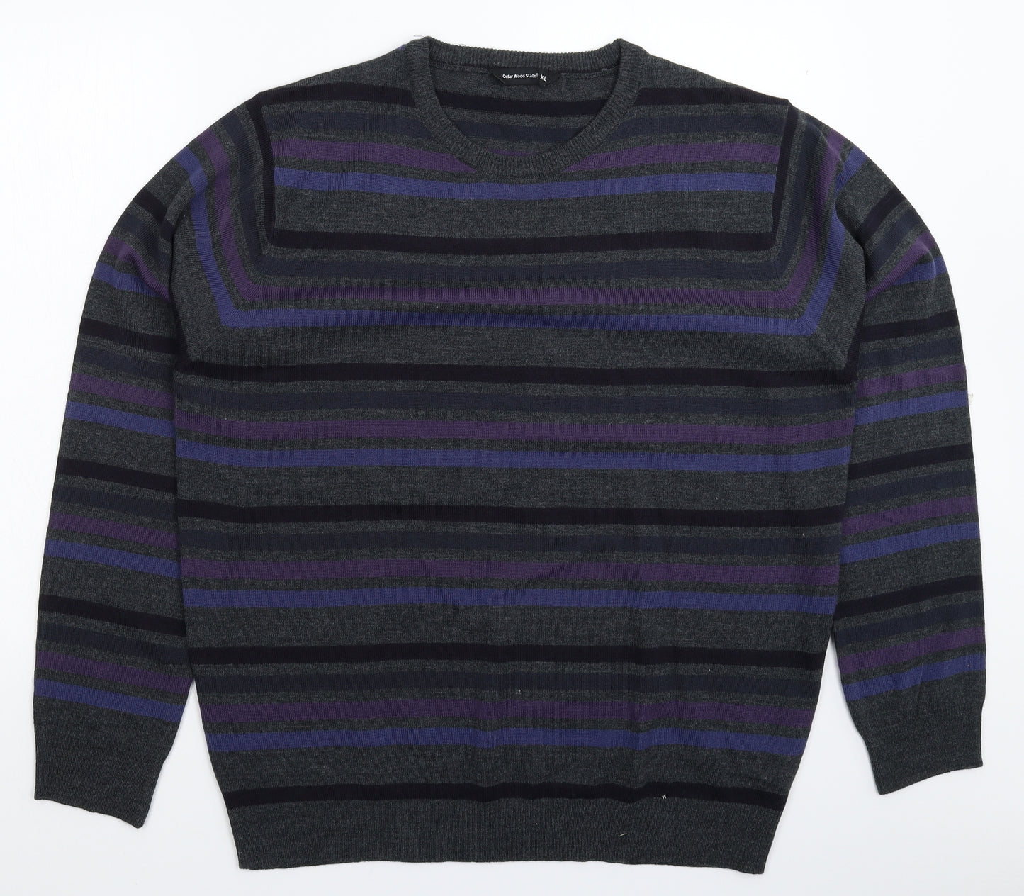 Cedar Wood State Mens Grey Striped Knit Pullover Jumper Size XL