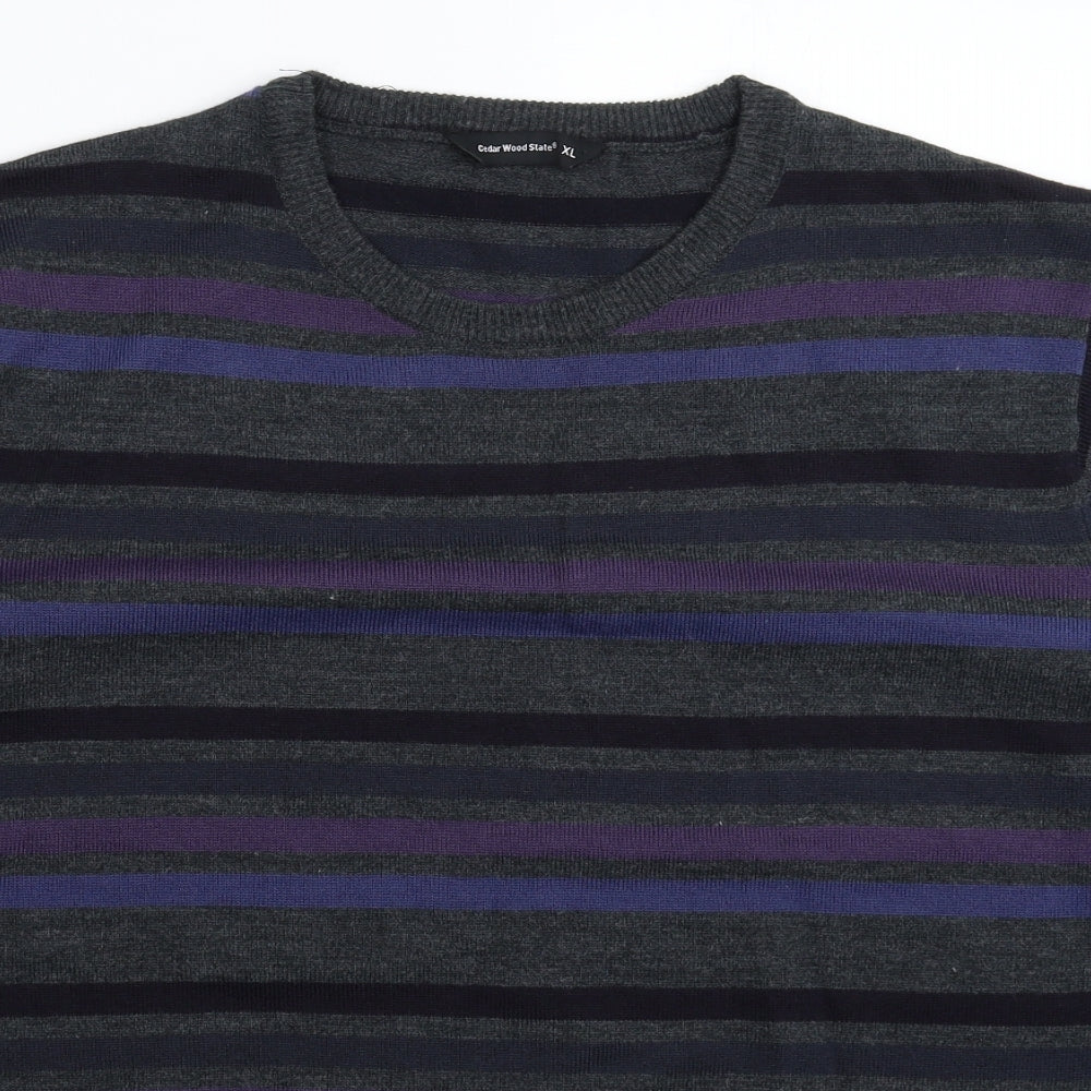 Cedar Wood State Mens Grey Striped Knit Pullover Jumper Size XL