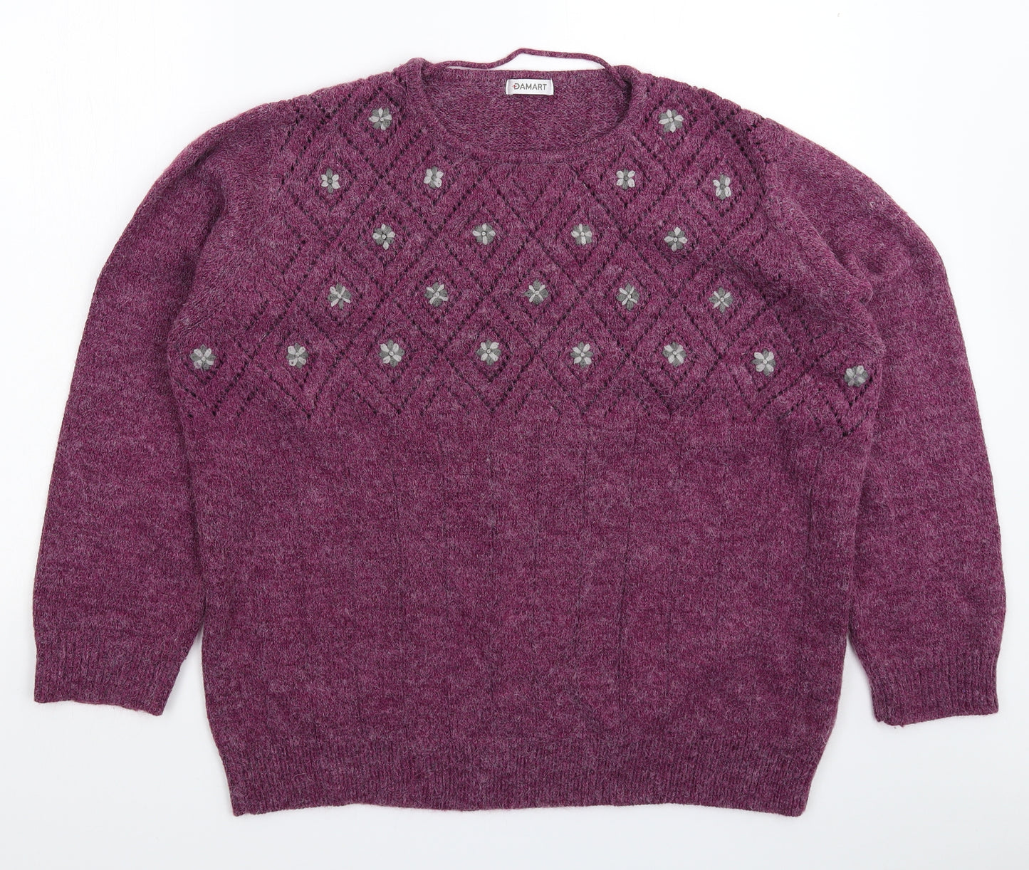 Damart Womens Purple Geometric Knit Pullover Jumper Size 26