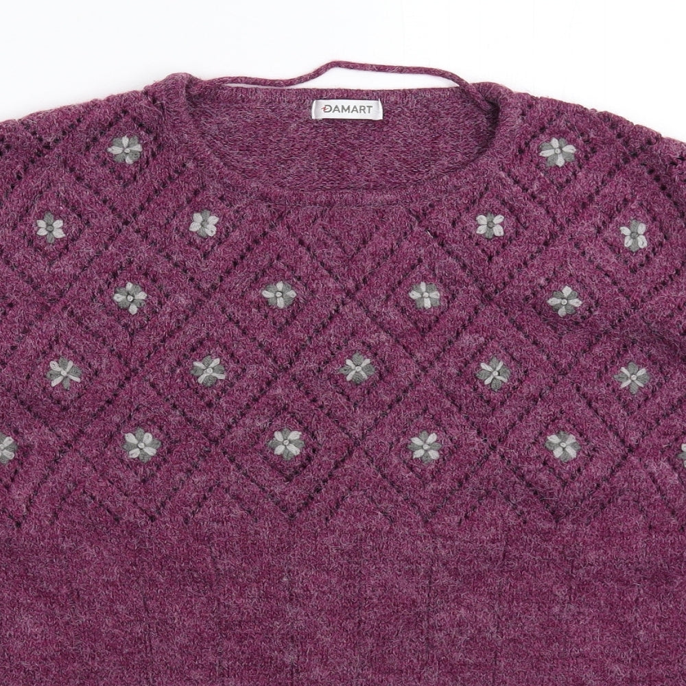 Damart Womens Purple Geometric Knit Pullover Jumper Size 26
