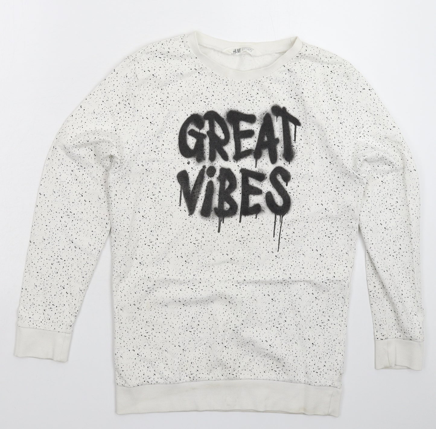 H&M Boys White Spotted  Pullover Sweatshirt Size 11-12 Years