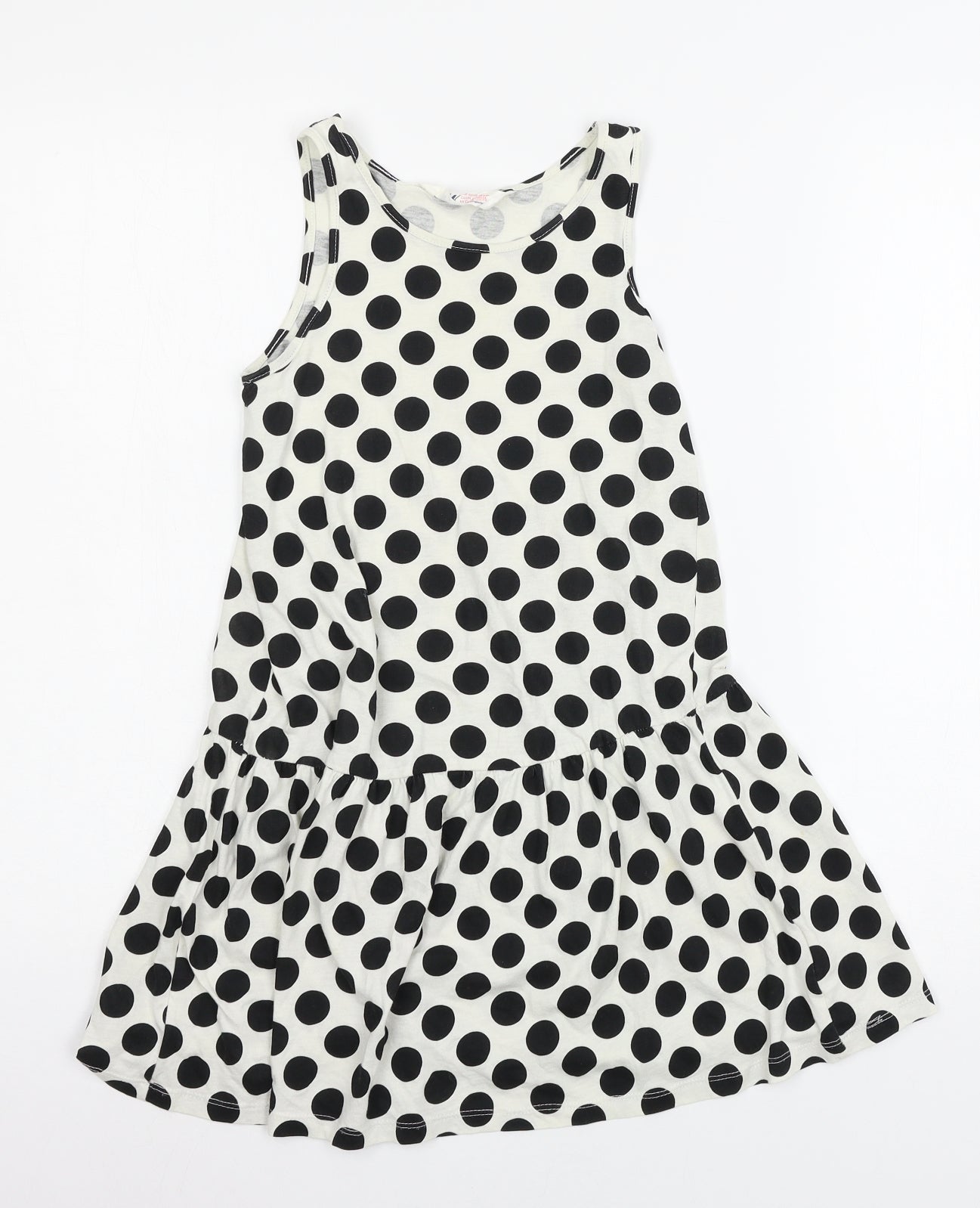 H&M Girls White Polka Dot Jersey T-Shirt Dress  Size 7-8 Years