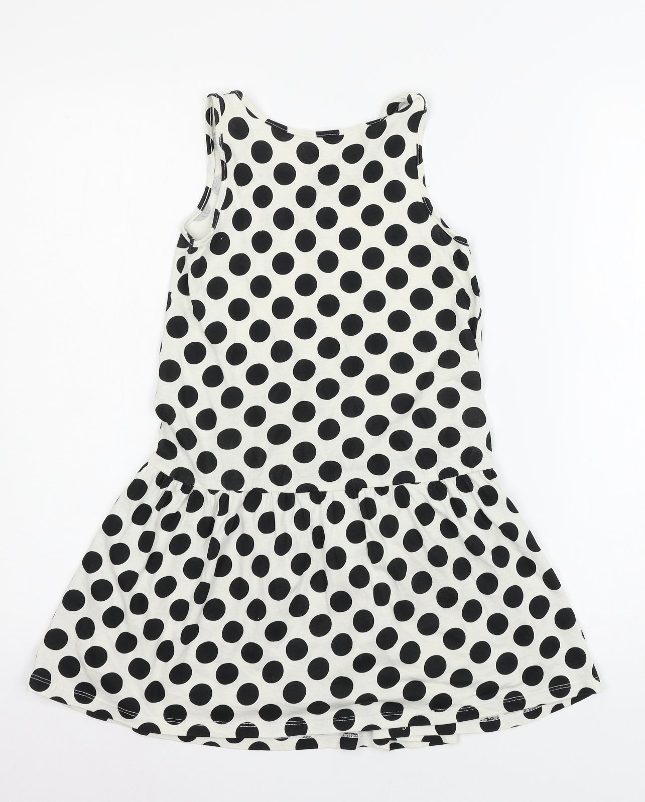 H&M Girls White Polka Dot Jersey T-Shirt Dress  Size 7-8 Years