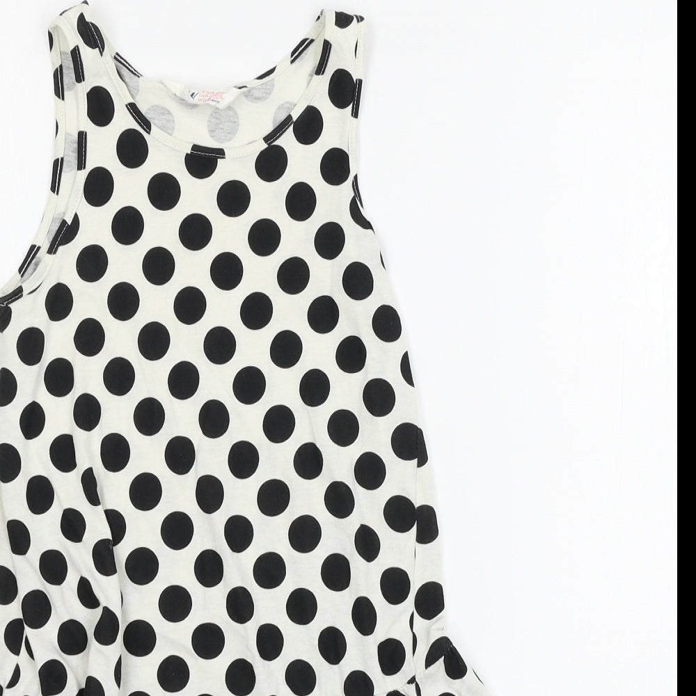 H&M Girls White Polka Dot Jersey T-Shirt Dress  Size 7-8 Years