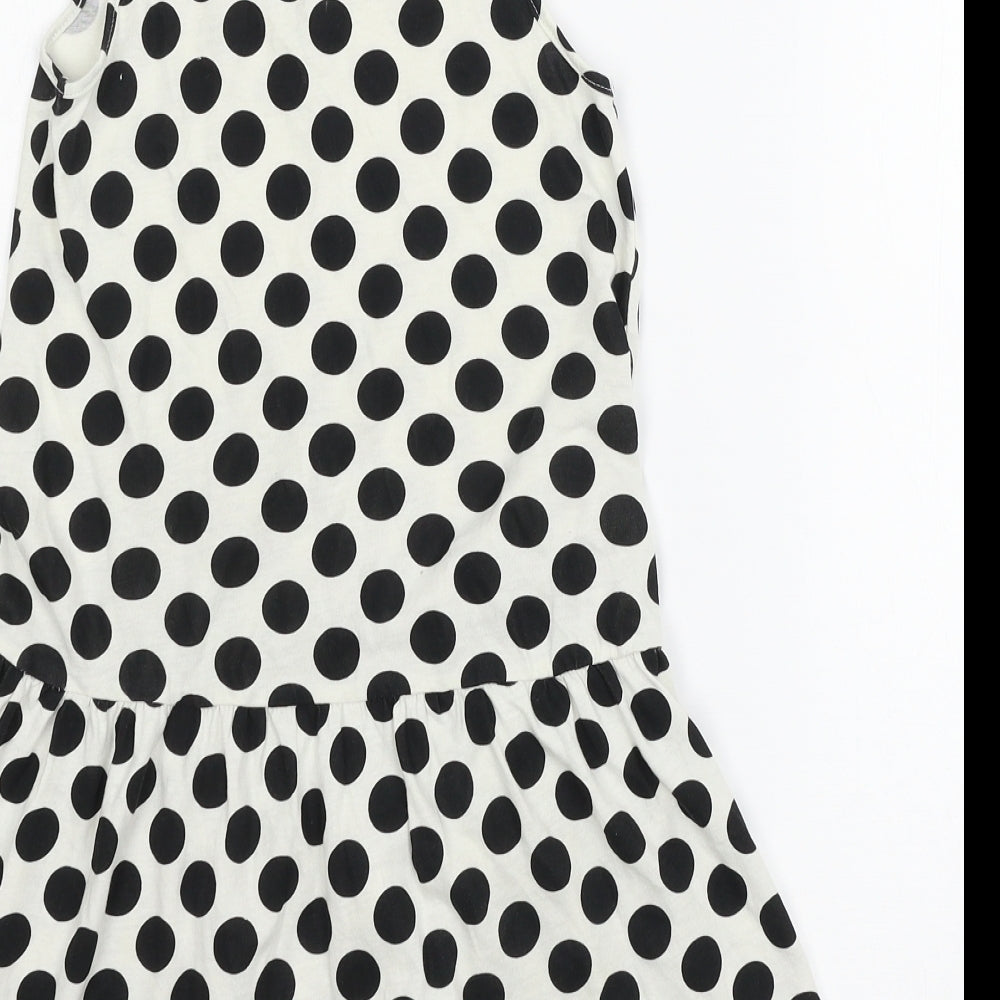 H&M Girls White Polka Dot Jersey T-Shirt Dress  Size 7-8 Years