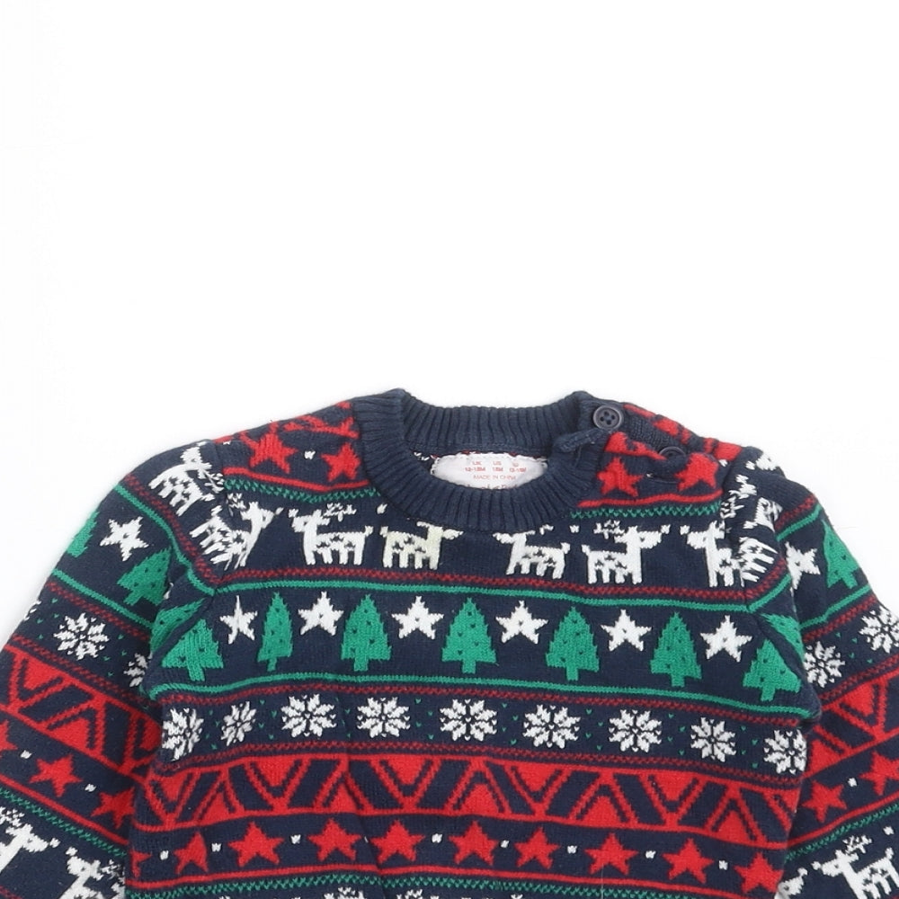F&F Baby Blue Fair Isle Knit Pullover Jumper Size 12-18 Months  - christmas