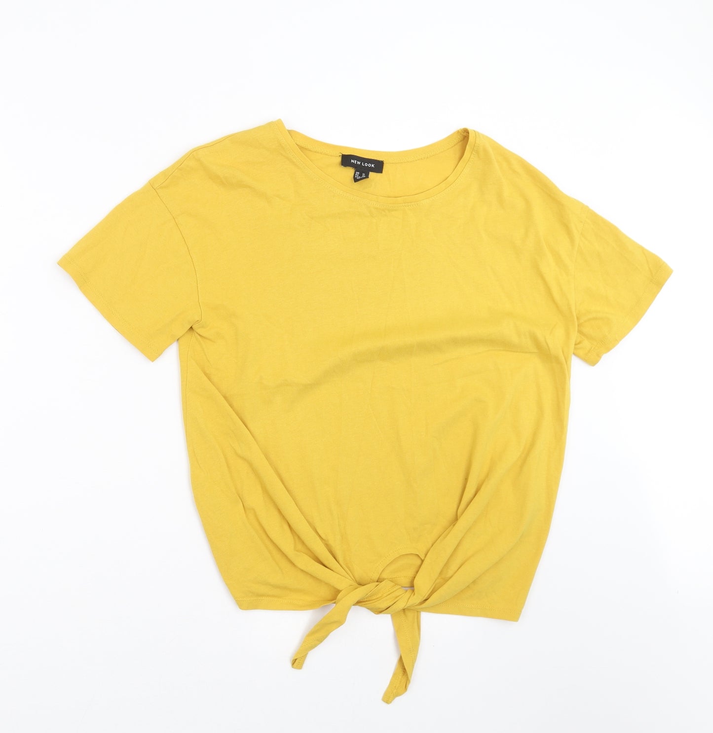 New Look Womens Yellow   Basic T-Shirt Size 12  - tie Front Detail
