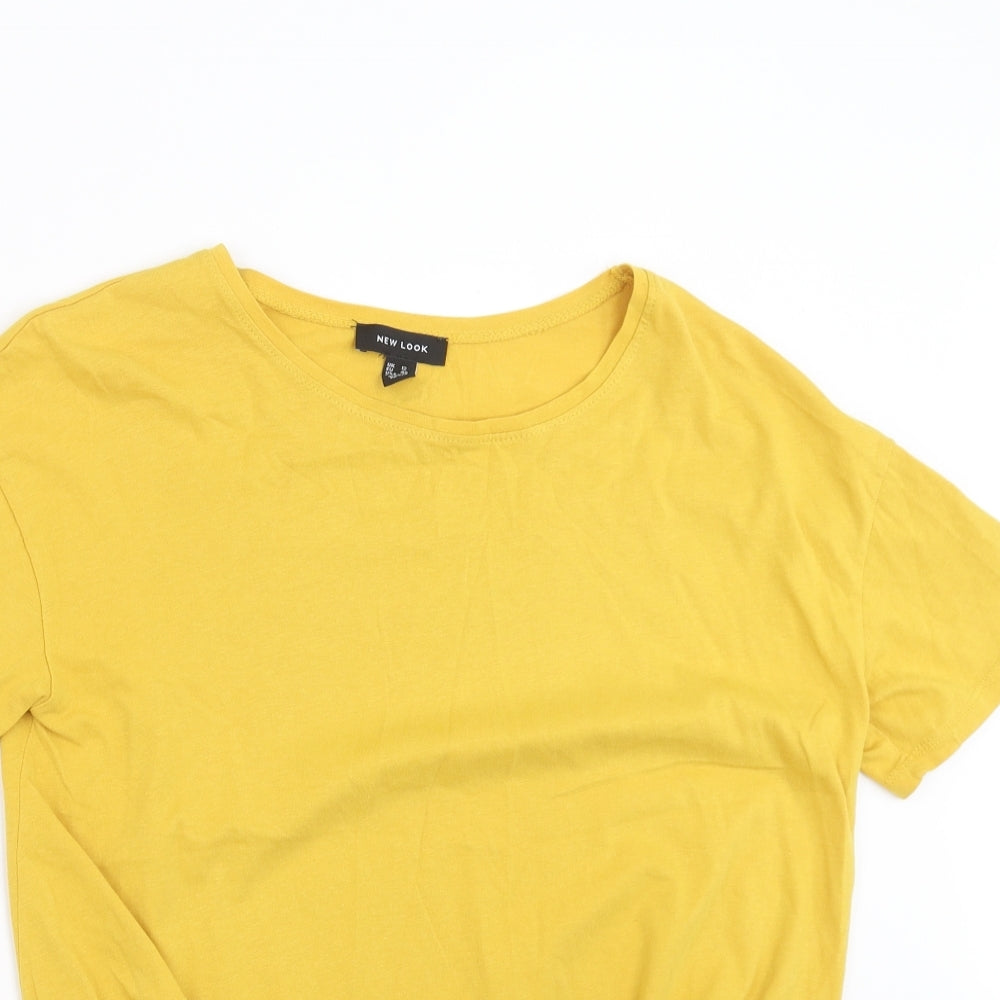 New Look Womens Yellow   Basic T-Shirt Size 12  - tie Front Detail