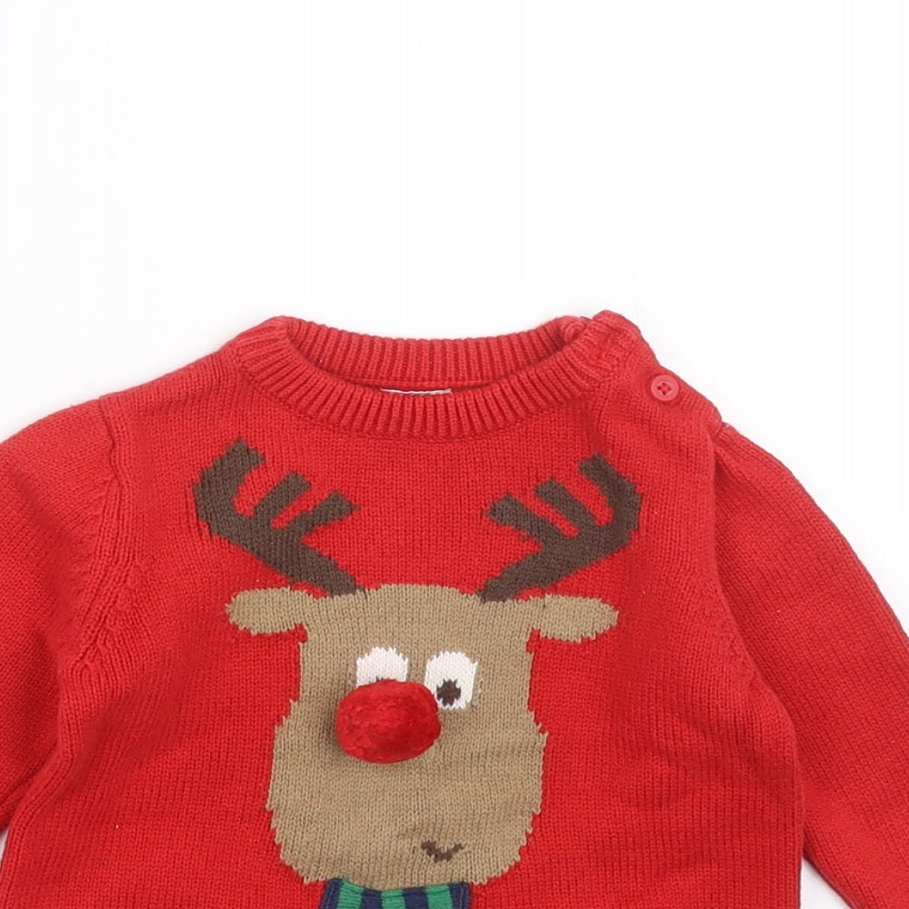 F&F Baby Red  Knit Pullover Jumper Size 6-9 Months  - Christmas