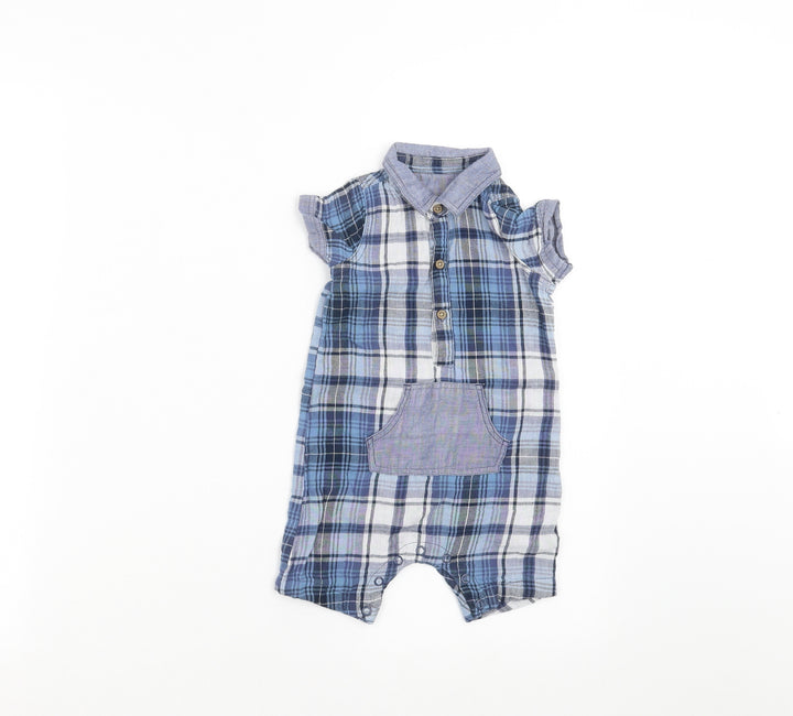 Matalan Baby Blue Plaid Romper One-Piece Size 6-9 Months
