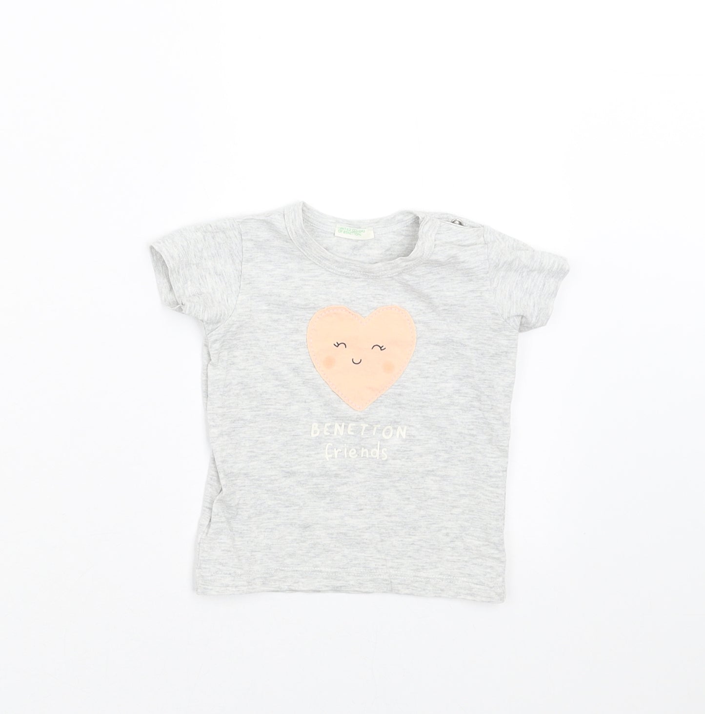 United Colors of Benetton Girls Grey   Basic T-Shirt Size 3-6 Months  - heart