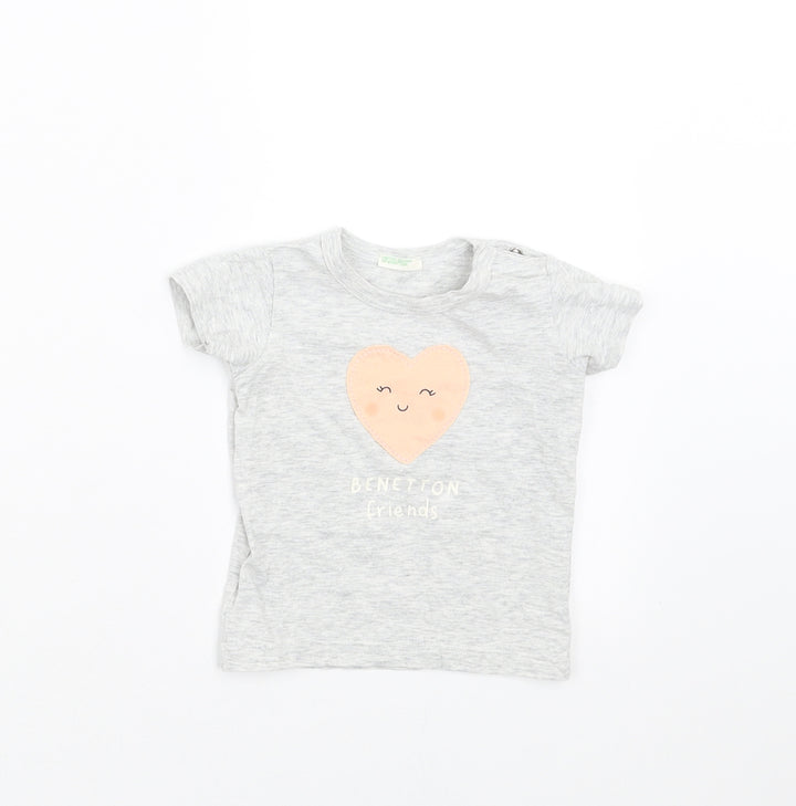 United Colors of Benetton Girls Grey   Basic T-Shirt Size 3-6 Months  - heart