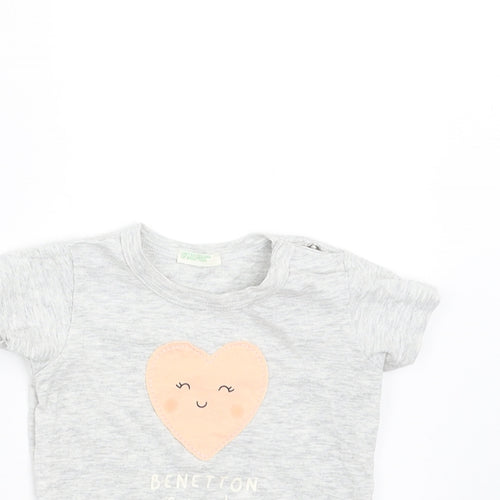 United Colors of Benetton Girls Grey   Basic T-Shirt Size 3-6 Months  - heart