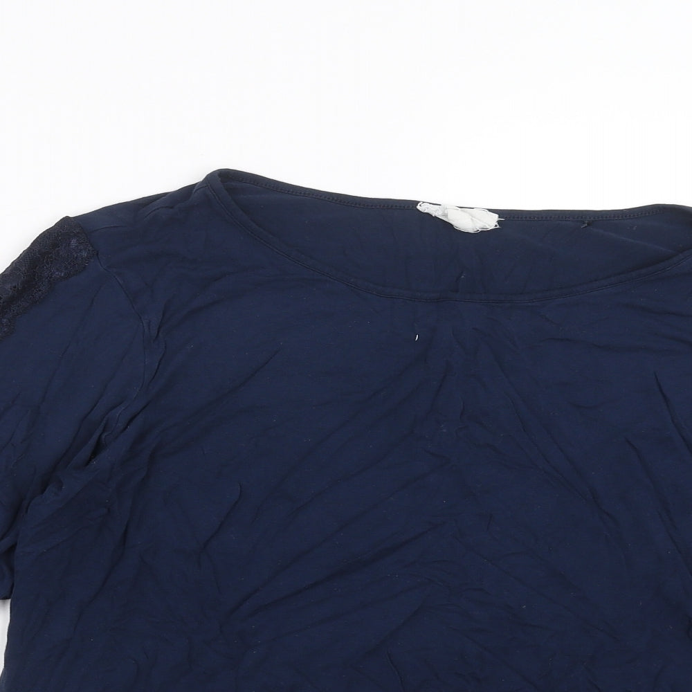 NEXT Womens Blue   Basic T-Shirt Size L  - Lace Sleeve detail