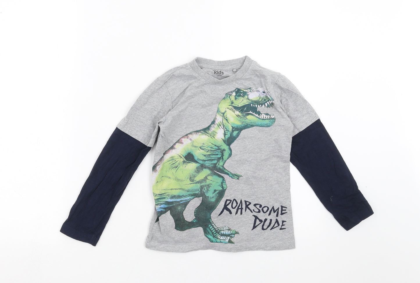 M&Co Boys Grey   Basic T-Shirt Size 6-7 Years  - DInosaur