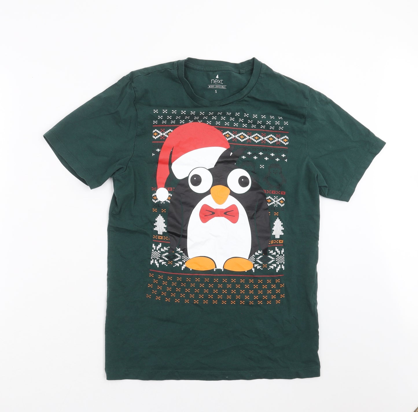 NEXT Mens Green    T-Shirt Size S  - Christmas Penguin