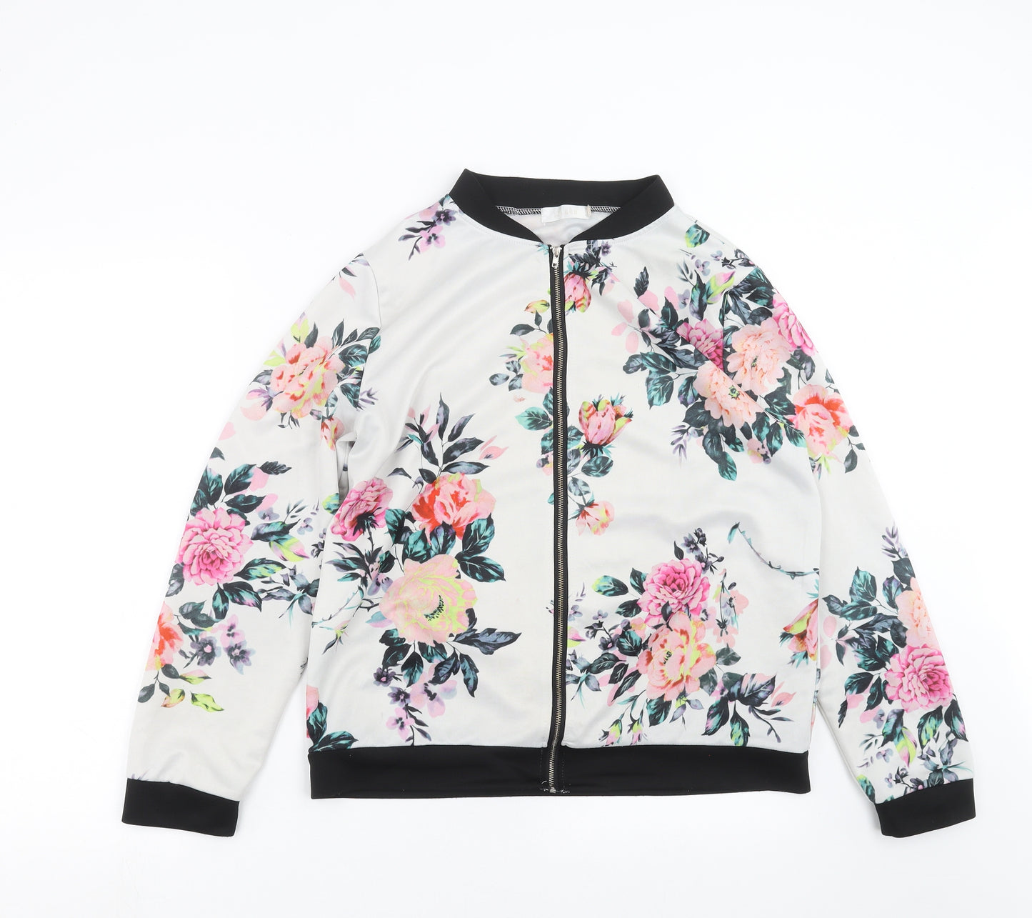 Vicabo Womens White Floral  Bomber Jacket Jacket Size 2XL