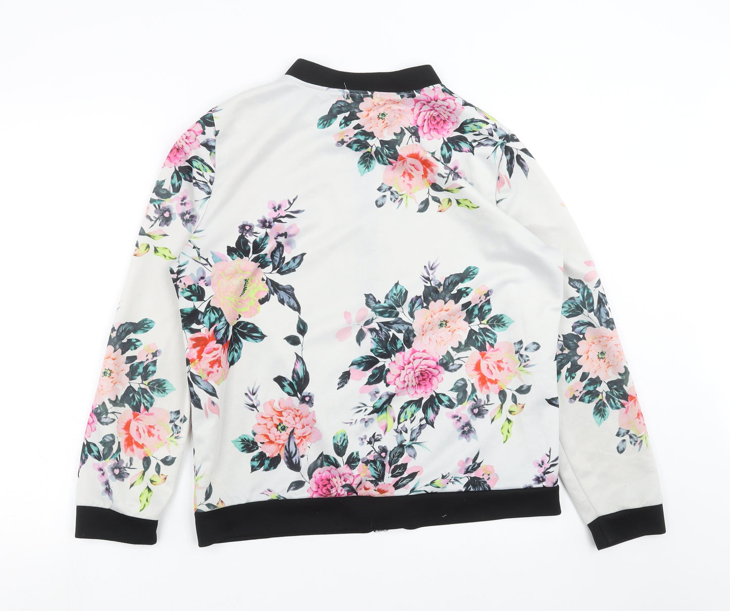 Vicabo Womens White Floral  Bomber Jacket Jacket Size 2XL