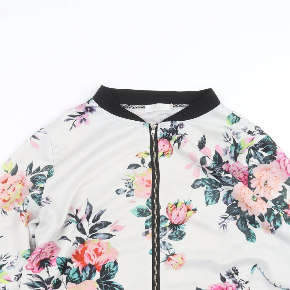 Vicabo Womens White Floral  Bomber Jacket Jacket Size 2XL