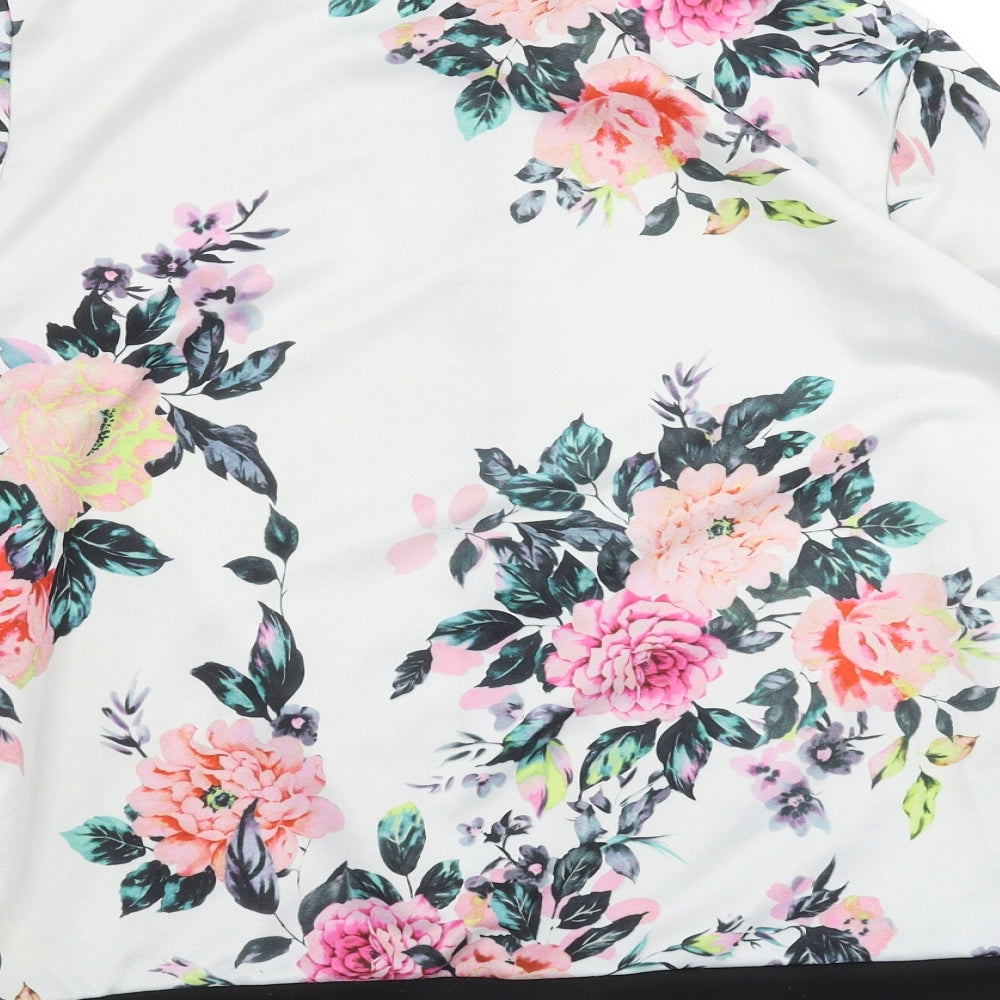 Vicabo Womens White Floral  Bomber Jacket Jacket Size 2XL