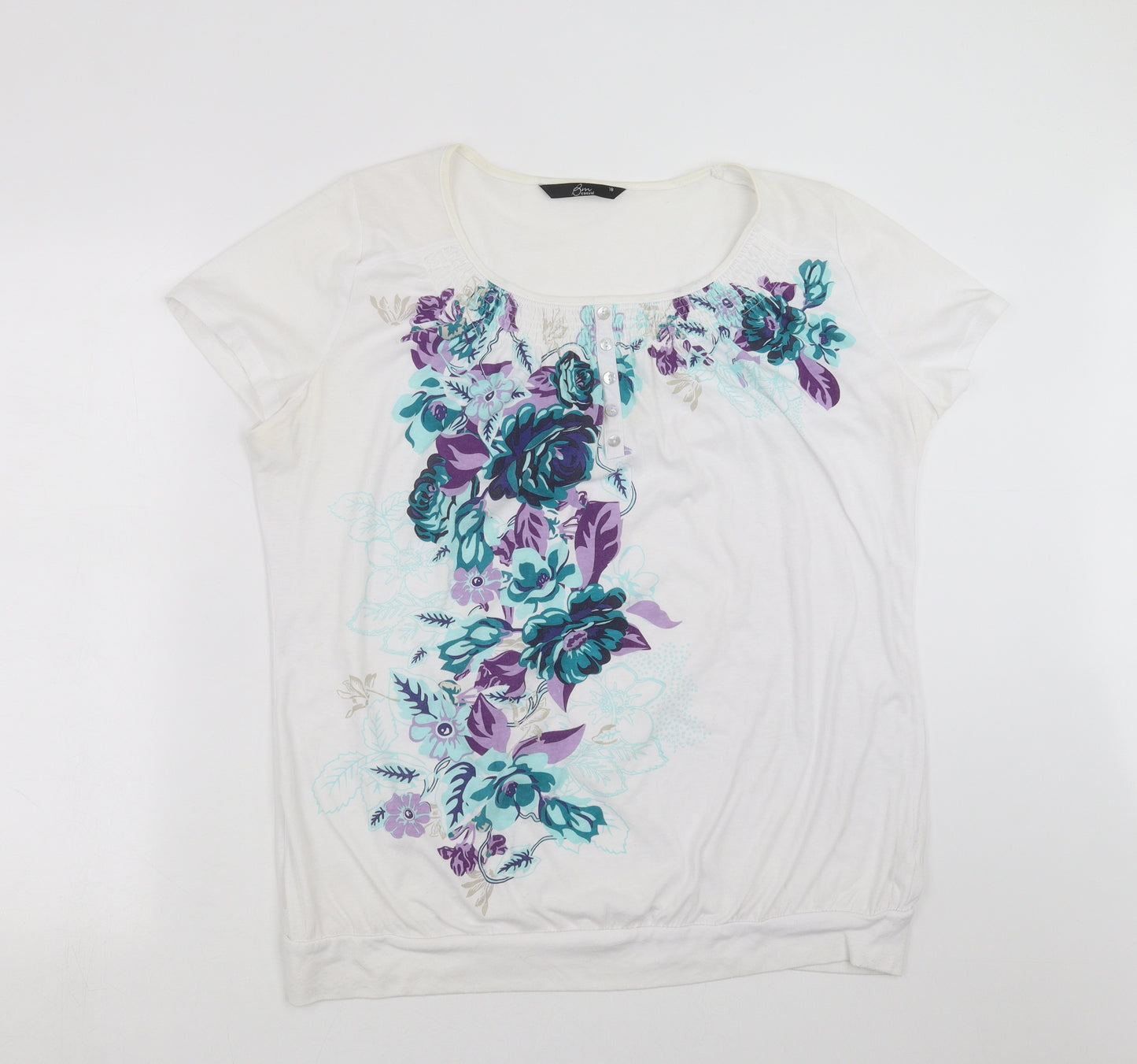 BM collection Womens White Floral  Basic T-Shirt Size 18
