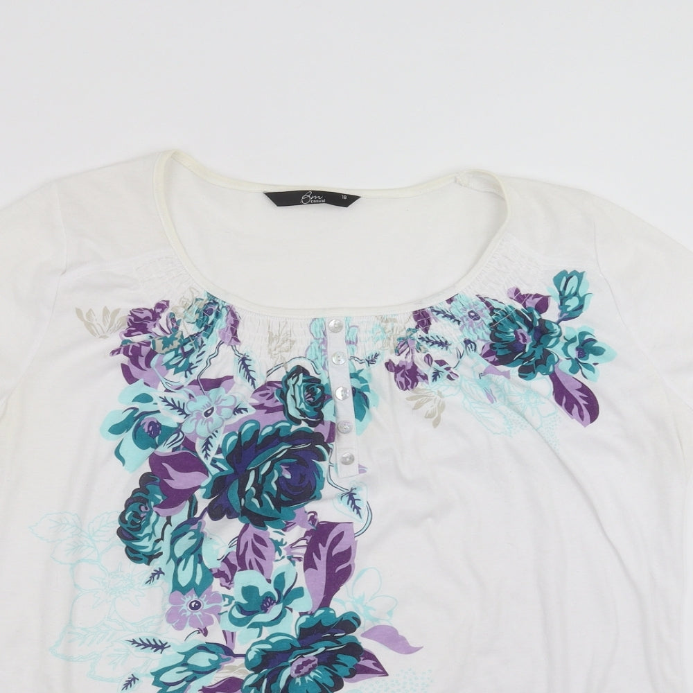 BM collection Womens White Floral  Basic T-Shirt Size 18