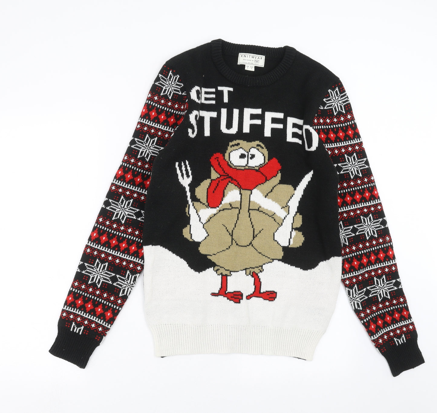 F&F Mens Black  Knit Pullover Jumper Size S  - turkey christmas