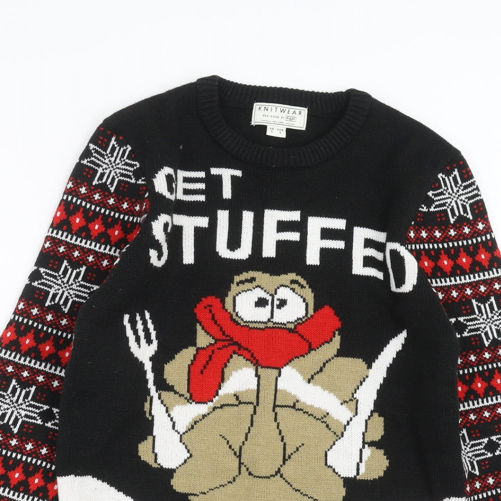 F&F Mens Black  Knit Pullover Jumper Size S  - turkey christmas