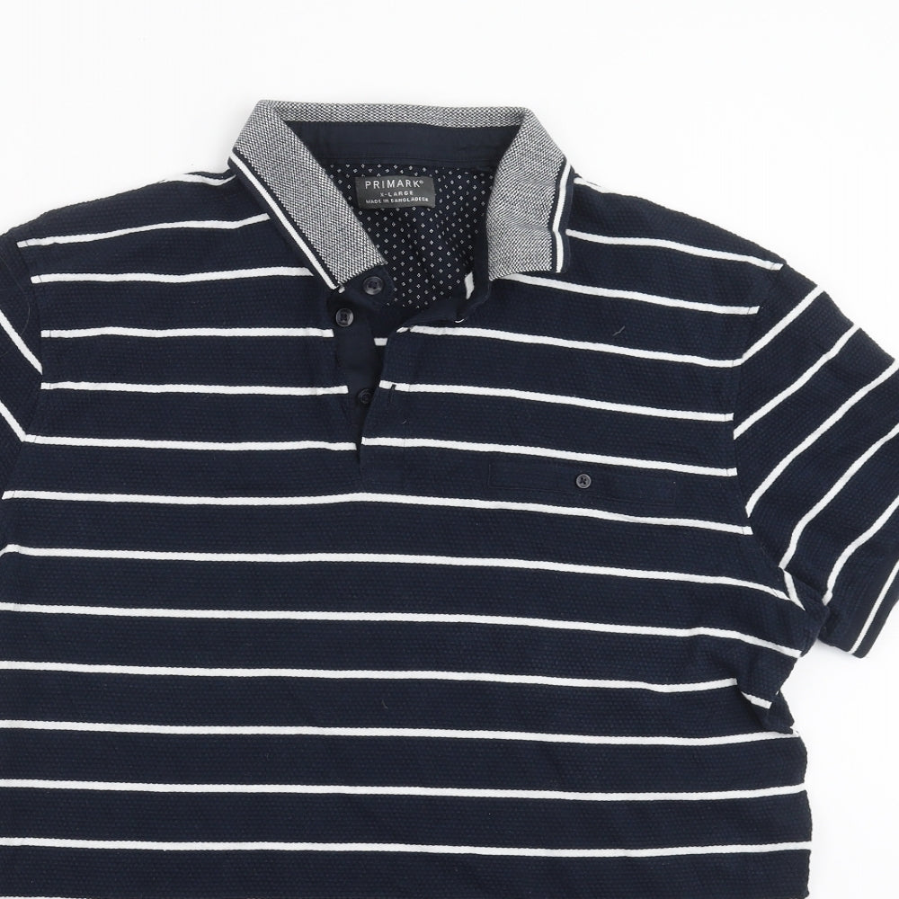 Primark Mens Blue Striped   Polo Size XL