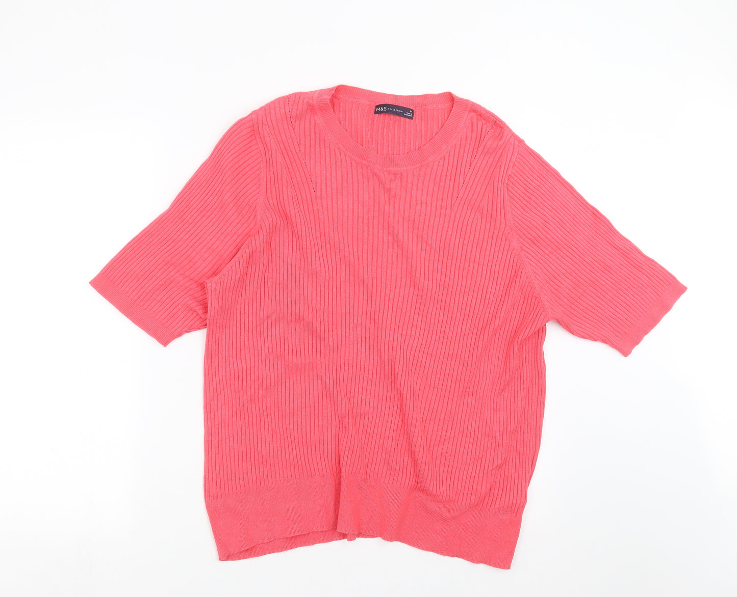 Marks and Spencer Womens Pink Striped Knit Pullover Jumper Size 24