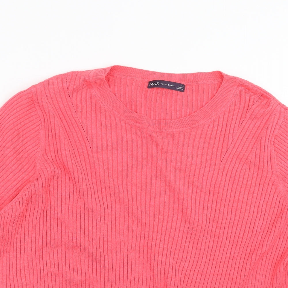 Marks and Spencer Womens Pink Striped Knit Pullover Jumper Size 24