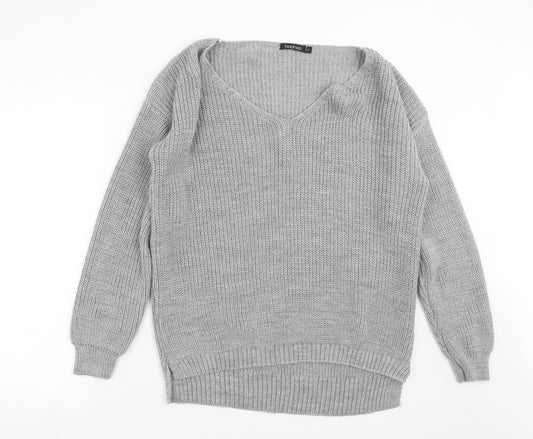 Front view of Boohoo women’s grey knit jumper, size S
