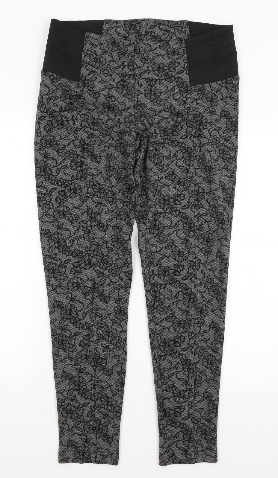 Fansa Womens Black Floral  Trousers  Size 12 L29.5 in