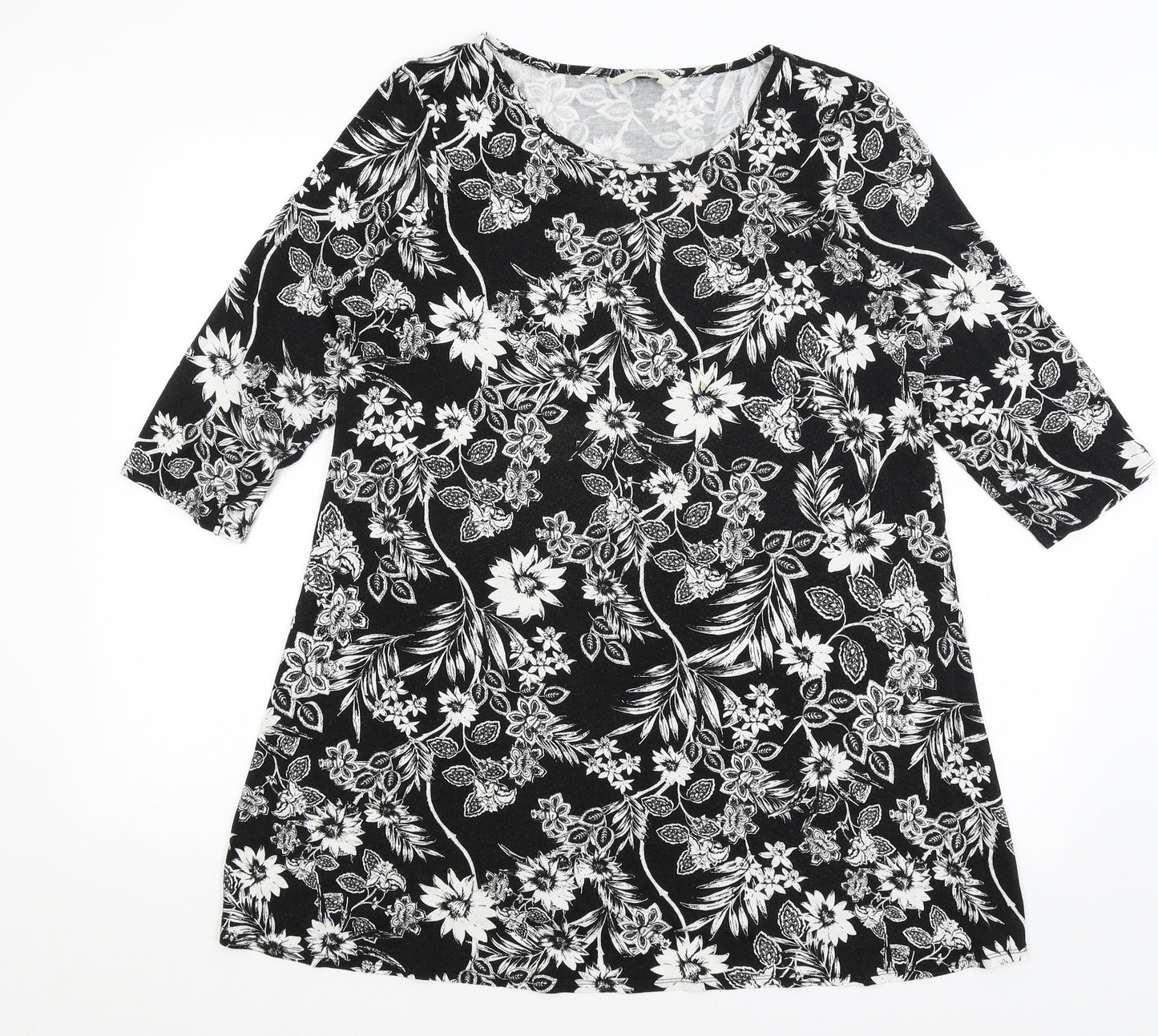 George Womens Black Floral  Basic T-Shirt Size 14