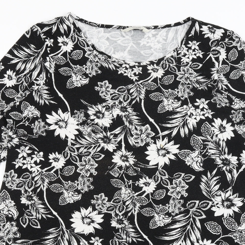 George Womens Black Floral  Basic T-Shirt Size 14