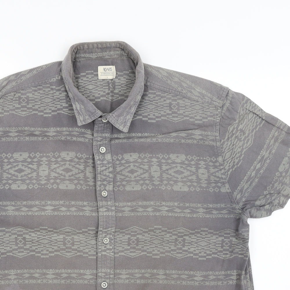 ACW 85 Mens Grey Geometric   Button-Up Size L